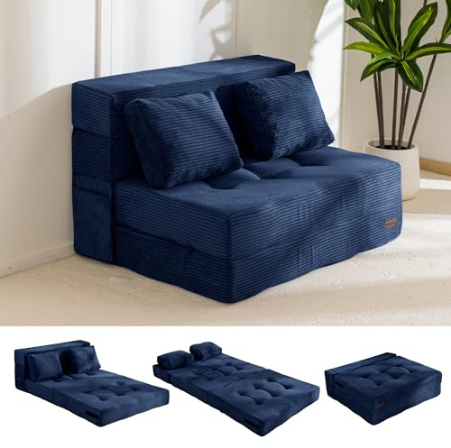 MAXYOYO Schlafsofa, Bodensofa mit 4-Teilige Bequem Klappmatratze 15cm Dickem und 2 Kissen, Klappsofa mit Schlaffunktion, Gästematratze Klappbar