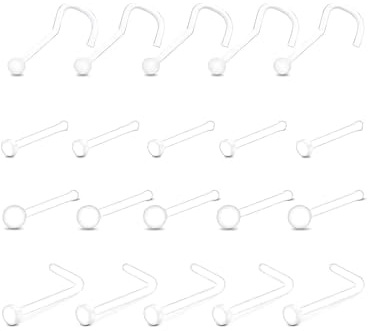 TPZORJX 20pcs Anneaux De Nez Chirurgical - clair anneaux de nez reteneur de goujon, anneaux de nez en forme de L anneaux de nez tire-bouchon Piercing bijoux pour femmes hommes, 20G