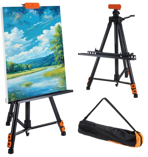 Art Painting Display Artist Easel Stand, Portable Metal Adjustable Easels for Painting Canvases Height from 44 to 151 cm - Carry Bag for Table-Top/Floor Displaying and Wedding Signs