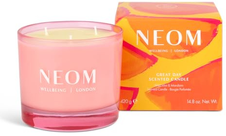 NEOM - Great Day 3 Wick Candle I 420g I Hand Finished I 100% Naturally derived Wax I Wild Mint and Mandarin I Designed to Help Uplift Your Day and Boost Your Mood.