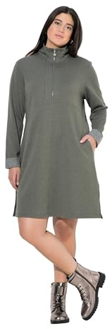 Ulla Popken Womenswear Plus Size Curvy Troyer Collar Long Sleeve Sweatshirt Dress Olive Grey 54+ 842112200