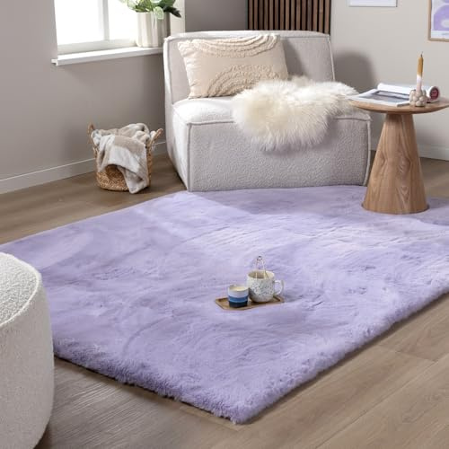 FRAAI | Home & Living Hochflor Teppich - Comfy Supreme Lila - 160x230 cm | Einfarbig - Klassik, Industrielle, Ländlich, Modern - Wohnzimmer, Schlafzimmer - Fellteppich