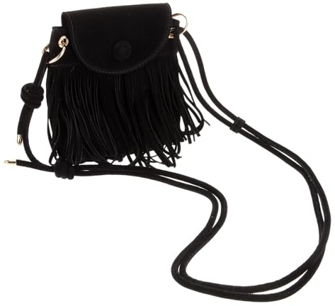 AKOOSY Bolso Bandolera Vintage para Mujer Borlas, Diseño Delicado en Cuero Pu Negro, Correa Ajustable y Estilo Portátil Adecuado para Uso Diario