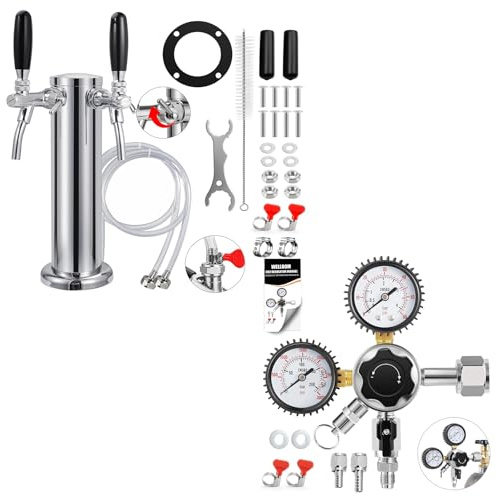 KGLHJDY new adjustable dual tap kegerator tower with kegerator parts kits co2 regulator beer keg regulator
