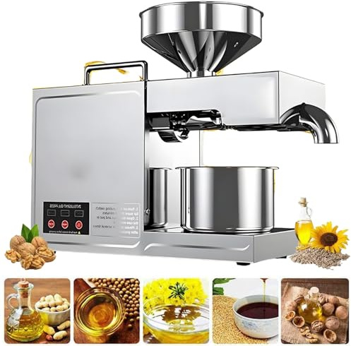 twostronking Frantoio Olive Domestico, Mini Frantoio per Olive a Freddo, con Tramoggia Grande da 6 kg, Doppia modalità di Estrazione Dell'olio, Riscaldamento Automatico, Resa Dell'olio dal 68% al 95%