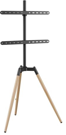 Gembird Support de Sol pour TV avec Trépied Pivotant, pour Écrans de 32'' à 65'', Hauteur Réglable, Rotation 70°, Compatible VESA 600x400 mm, Gestion des Câbles Intégrée, Finition Noir/Bois