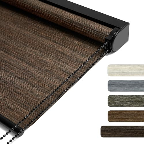 Vivvigo Light Filtering Roller Shades for Windows, Bamboo-Patterned Fabric Roller Blinds, UV Protection, Thermal Insulation Fabric Room Darkening Shades for Home, Office, Brown, 45 W x 48 H