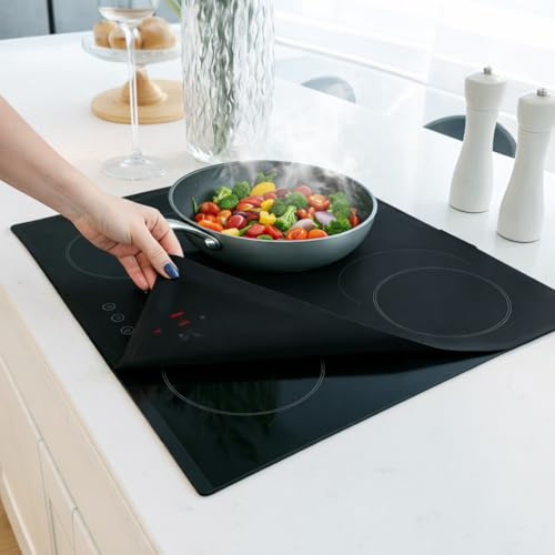 HomeMakers Induction Hob Protector Mat Large 60x52 cm Translucent, Heat Resistant Silicone Cover, Cut to Size, Easy Clean, Non-Slip Glass Hob Protector, Prevents Scratches Spills