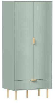 CFDZ Morden 2 Doors and 1 Drawer Wardrobes with Hanging Rail Storage Chest Clothes Storage Cabinet for Bedroom Furniture Wooden Green