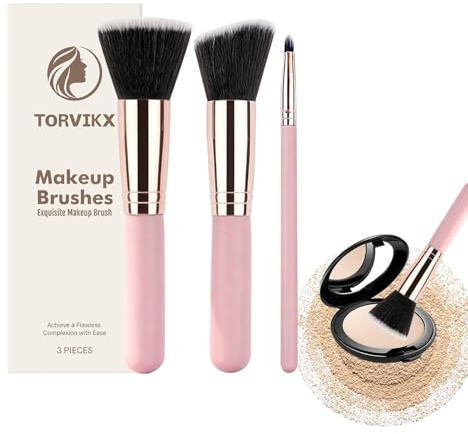 Makeupborstset | 3-delad professionella skönhetsverktyg | Travel Foundation kosmetisk pulverborste – för Concealer rouge puder ögonskugga Bronzer resor