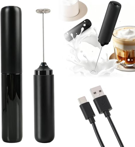 Espumador de leche eléctrico recargable, mini batidora portátil de acero inoxidable, espumador rápido para café, capuchinos, chocolate caliente, matcha, batidos proteicos, diseño compacto, fácil de li