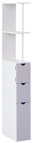 HOMCOM Tall Bathroom Cabinet, Freestanding Slim Bathroom Storage Cabinet with 2-Tier Open Shelf and 2 Drawers for Small Space, Narrow Cupboard Storage Unit, White and Grey