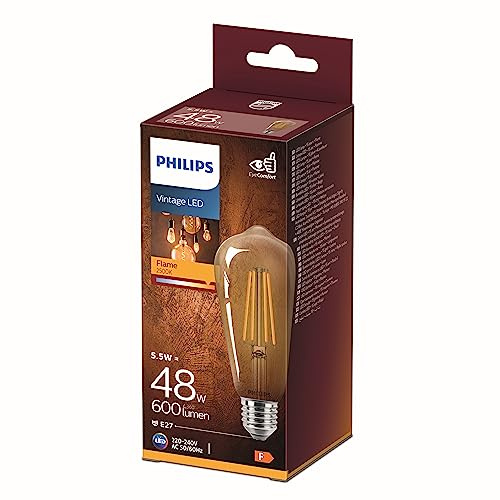 PHILIPS LED Classic E27 Vintage Lampe, 48 W, Vintage Dekolampe, gold, klar, warmweiß
