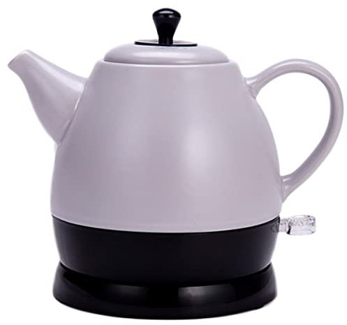 Bollitore Elettrico in Ceramica da 1L, Stile Retrò, Contenitore in Ceramica Senza BPA Teiera Vintage, Resistenza Nascosta, Spegnimento Automatico, Senza Fili, 1350W (B: Grey)