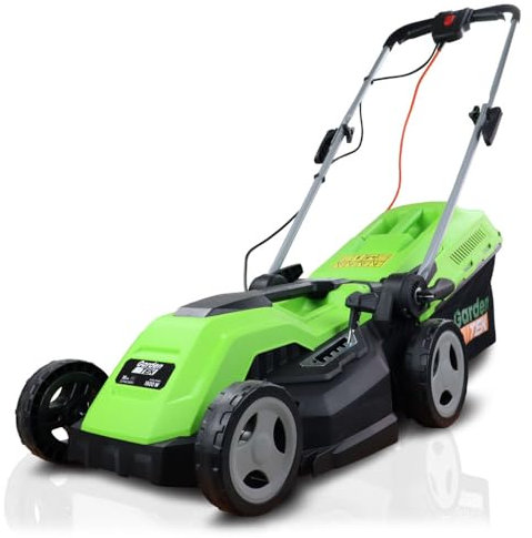 GardenTek 15/38cm Corded Electric 1600w/230v Roller Mulching Lawn Mower, 5 Cutting Heights, 40l Grass Catcher, 10m Power Cable, Lawnmower 2 Year Warranty