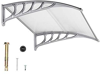 Outvita Window Awning Door Canopy 40x35.4, Polycarbonate Cover Front Door Outdoor Patio Awning Canopy UV Rain Snow Sunlight Protection Hollow Sheet, Clear Board & Grey Bracket