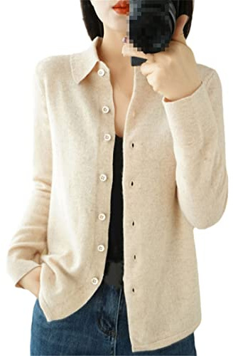 Alloaone - Maglione in cashmere da donna, cardigan in cashmere, cardigan maglione, Beige, XL