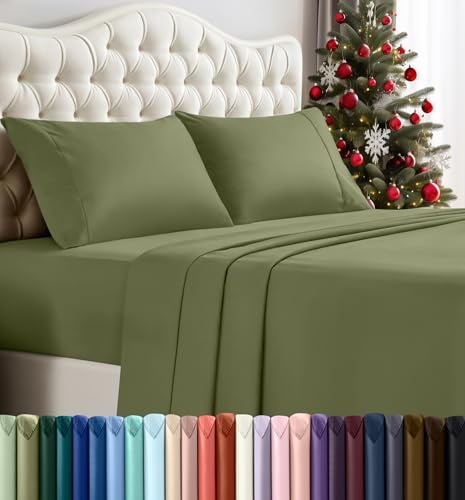 Utopia Bedding Juego de sábanas tamaño Queen, Ropa de Cama de 4 Piezas, Microfibra cepillada, Resistente al Encogimiento y a la decoloración, fácil Cuidado (Queen, Oliva)