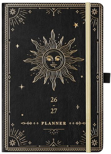 Academic Diary 2026-2027 - Diary 2026-2027 a5 Week to View, July 2026 - June 2027 12 Months, Premium Leather Cover, Gold Stamp, Inner Pocket, Black