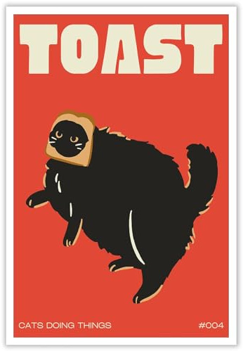DVBOCS Funny Black Cat Canvas Wall Art Cat Doing Toast Poster Funky Pet Animal Print Decor For Home Kitchen Dining Room 12x16in Unframed