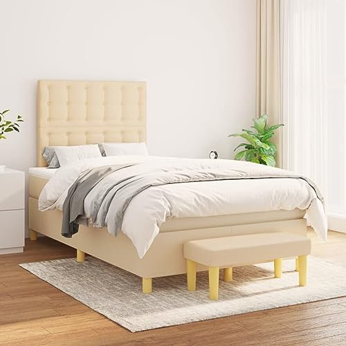 THOYTOUI Boxspringbett, Betten Bett Seniorenbett Tagesbett Geeignet für Studentenwohnheim Hotels Wohnungen Gästezimmer mit Matratze Creme 120x200 cm Stoff