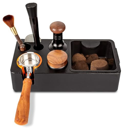 Guolich Espresso Tamping Station,8 in 1 Tamper Station Fit for Storage 51/53/58mm Espresso Knock Box,Distributor, Portafilter Holder& Espresso Machine Accessories(Black)