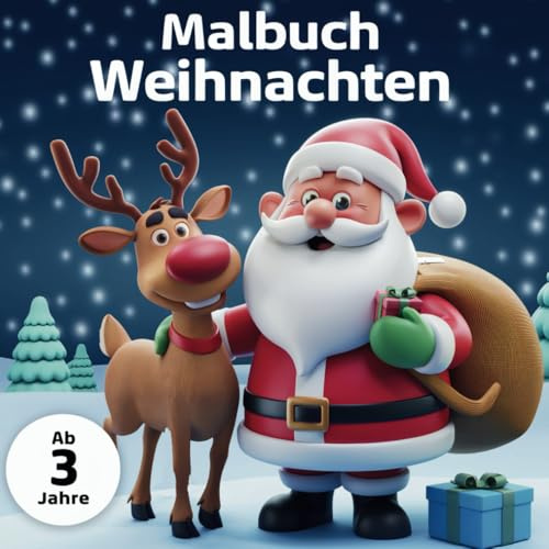 Ausmalbuch mit 50 niedlichen Weihnachtsmotiven für Kinder ab 3 Jahren