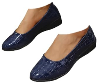 LTHTX Women's Lightweight Leather Shoes, Womens Ladies Low mid Heel Wedge Casual Work Dolly Ballerina Court Shoes (6,Blue)
