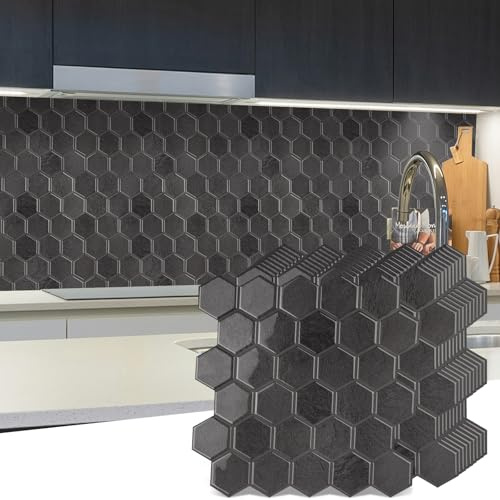 WalDecoo 10-Sheet Hexagon Peel and Stick Backsplash for Kitchen, New Upgrade Premium Extra Thicker Design 3D Self Adhesive Wall Tiles, Large Stick on Tiles for Kitchen and Bathroom (12 x 12)