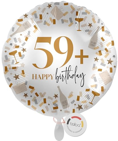 balloa XXL Folienballon 59+, großer Helium Ballon mit Zahl und Humor, Geschenk für Erwachsene, Deko für lustige Geburtstagsfeier, Folienballon befüllbar mit Luft oder Helium, Partydeko, 53cm