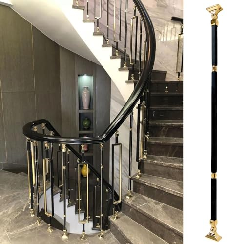 Barandillas de escalera ajustables de aluminio negro dorado con ejes de 95 cm for uso en interiores y exteriores.(2Pack)