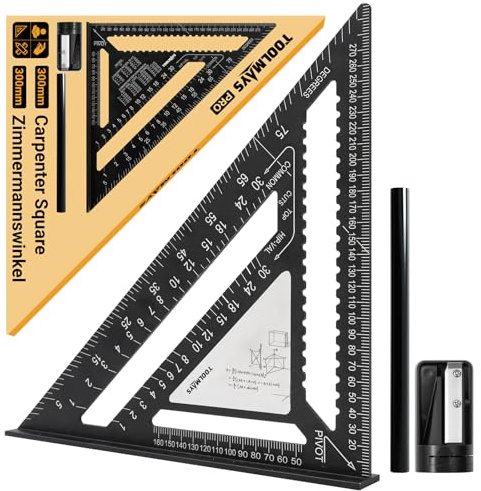 300 mm Equerre Menuisier, Équerre Charpentier Multifonction Avec Surface Innovante EffaçAble, Crayon De Menuisier, Taille-Crayon, Aluminium Equerre De Menuisier Pour Charpentiers, IngéNieurs