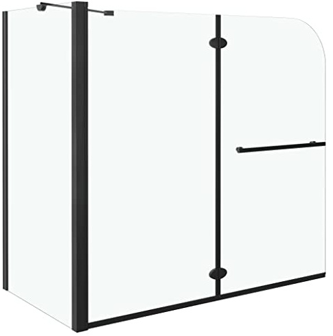 HUAKEHOM Duschkabine Doppel Faltbar Duschabtrennung Duschwand Dusche Badewannenaufsatz Badewannenfaltwand für Badewanne 2-fach Faltbar ESG 120x68x130 cm Schwarz