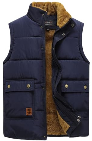 Gilet for Men UK Plus-Size Fleece Lined Vests Puffer Padded Thickening Doubled-Warm High Collar Water Repellent & Wind Resistant Waistcoats Outdoor Enthusiasts Autumn and Winter Wear