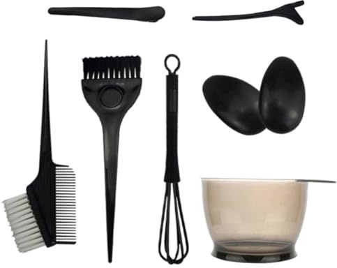 Alipis Kit d’Outils de Coloration Capillaire 8 Pièces, Peigne à Teindre Cheveux, Bol Mélangeur, Pinceau en Nylon, PP Noir, Facile à Utiliser