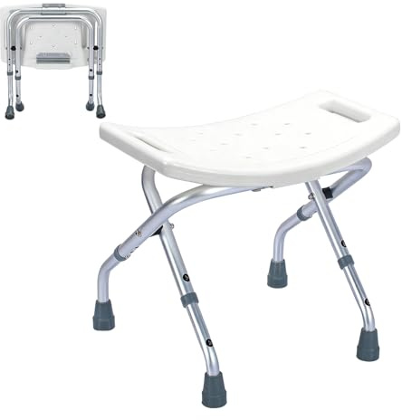 Sedia da doccia pieghevole regolabile in altezza sgabello da doccia da viaggio in lega di alluminio con fori di drenaggio, sedia da doccia idonea 181,4 kg, sedile antiscivolo di sicurezza per anziani