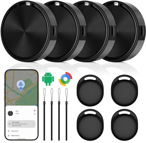 NavmmSenn Android Tracker Tag 4 Pack, Smart Tag Item Finders Compatible with Google Find Hub, Waterproof Cases, Replaceable Battery, Bluetooth Key Finder Item Locator for Luggage, Bag, Keys, Suitcase
