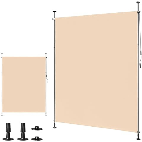 LEADZM Tenda da sole verticale con morsetto, 150 x 310 cm, allungabile e opaca, protezione UV 50 + e impermeabile, senza fori con manovella, per giardino, terrazza, balcone e soggiorno, cachi