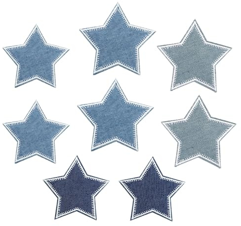 JYYWTSI 8 stycken stryklappar för strykning, stjärna, dekoration, jeans, lappar, denim, blå, stjärna, stryklappar, för jeans, kläder, jackor, t-shirts