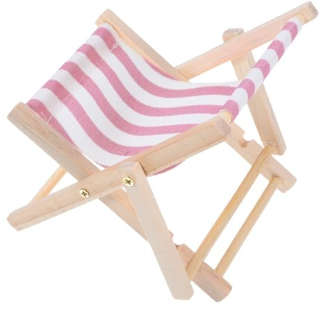Uonlytech Support pour Téléphone Portable en Bois et Toile Forme Mini Chaise de Plage, Décoration de Bureau Originale, Accessoire Stable et Solide pour Smartphone et Tablette, Support