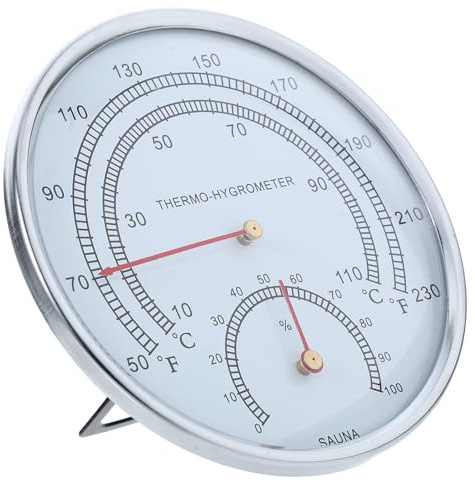 Lurrose Thermomètre de Sauna et Hygromètre à Écran Large en Métal et Verre pour Pièce Humide, Mesure Précise Température L'humidité en Intérieur et Salle de Vapeur