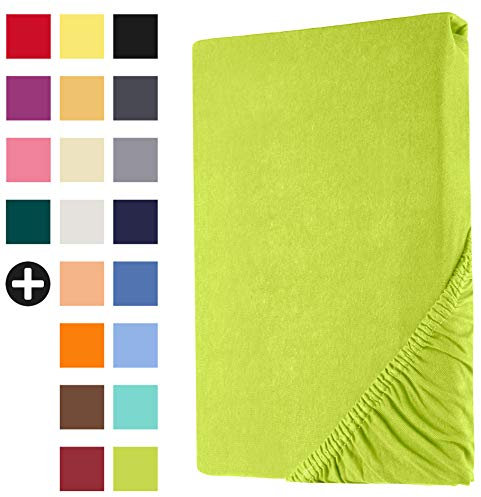 Heim24h Spannbettlaken 180x200cm bis 30 cm, Apfelgrün, 100% Baumwolle Bettlaken, Öko Tex Zertifiziert Jersey Spannbetttuch