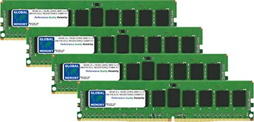 64GB (4 x 16GB) DDR4 2666MHz PC4-21300 288-PIN ECC REGISTRADO DIMM (RDIMM) Memoria RAM Kit para SERVIDORES/Estaciones DE Trabajo/Placas Base (8 Rank Kit CHIPKILL)