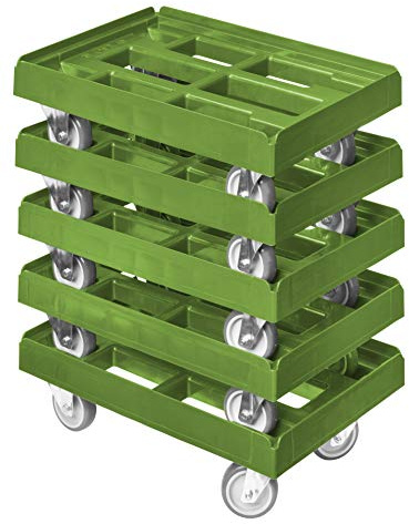5 Stück Transportroller für Kisten 60 x 40 cm mit 2 Bock- und 2 Lenkrollen in grün