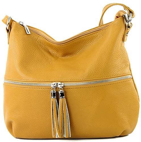 modamoda de - Ital Umhänge- / cuir sac à bandoulière T159, Couleur:jaune moutarde