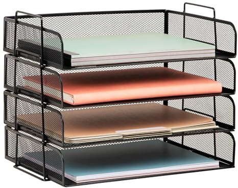 Mind Reader Stackable Paper Tray, Desktop Organizer, File Storage, Office, Metal Mesh, 4 Pcs., Black