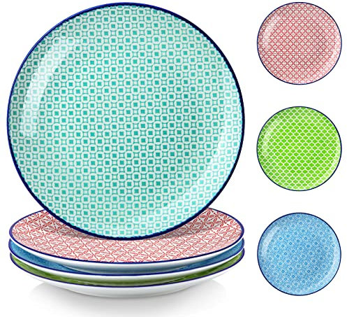 vancasso Serie MACARON Set di 4 Piatti Piani, 26.5cm Piatti Piani di Stile giapponese in Ceramica, Piatti da Tavola per Cucina, Piatti da Pasta Spaghetti, Forno a Microonde e Lavabile in Lavastoviglie
