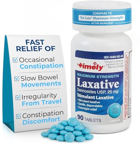 TIME-Cap Labs 90 Maximum Strength Laxative Senna Tablets 25mg - Occasional Constipation Relief for Adults, Helps Support Regularity When Travel, Routine Changes, or Diet Shifts Cause Irregularity