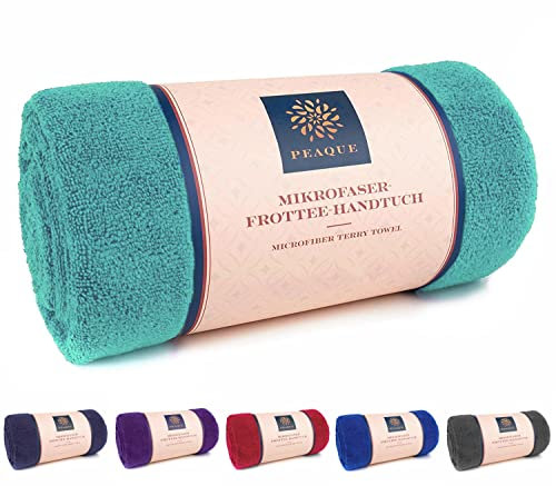 PEAQUE Mikrofaser-Handtuch mit Frottee-Struktur - 1er & 2er Set, Antibakteriell Saugstark Schnelltrocknend Leicht XXL, Sporthandtuch Reisehandtuch Saunahandtuch (Türkis, 60x120 cm)
