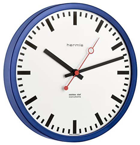 Hermle Bahnhofsuhr 30471-Q72100 Quarz, Blau, Ø 30cm x 5cm